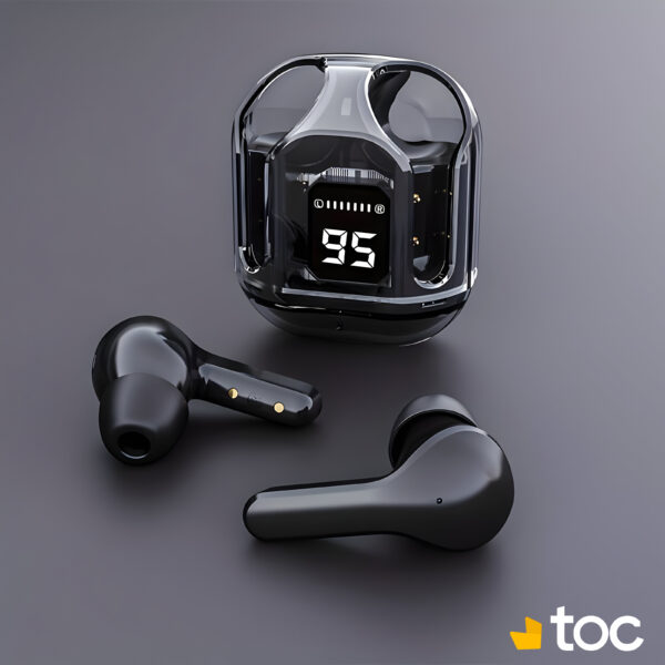 Écouteurs sans fil transparents avec écran d’affichage