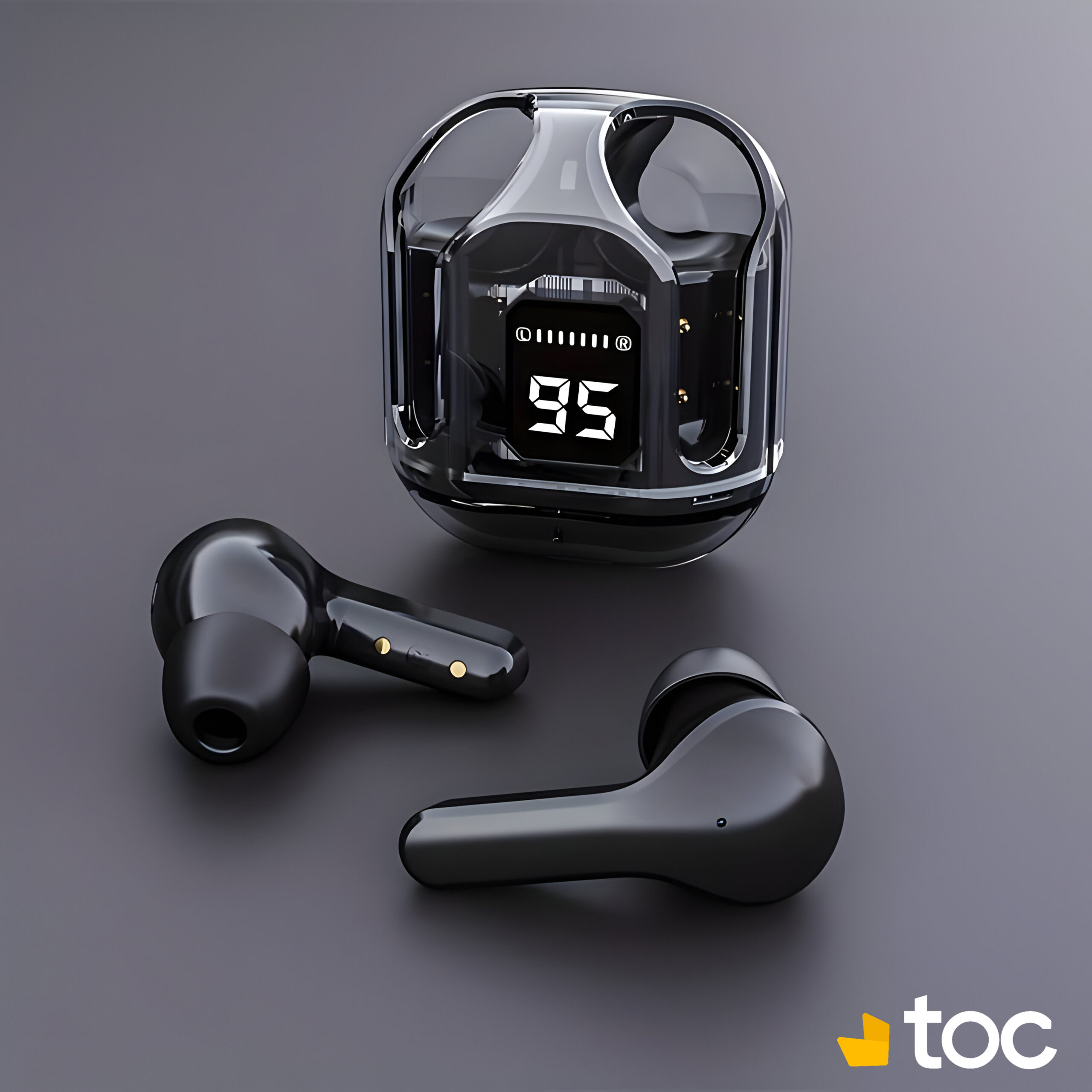 Écouteurs sans fil transparents avec écran d’affichage