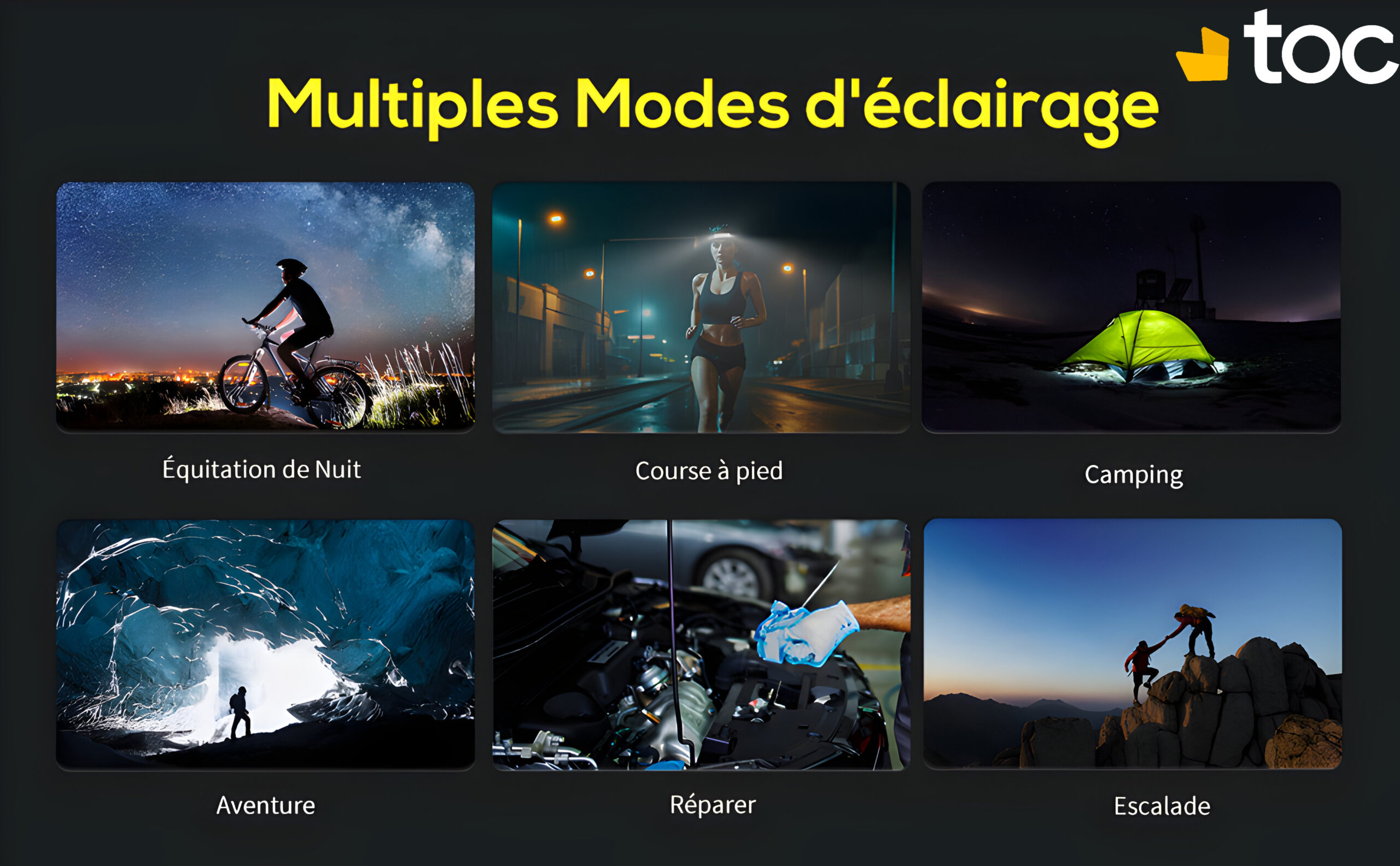 Lampe frontale multi-couleurs rechargeable