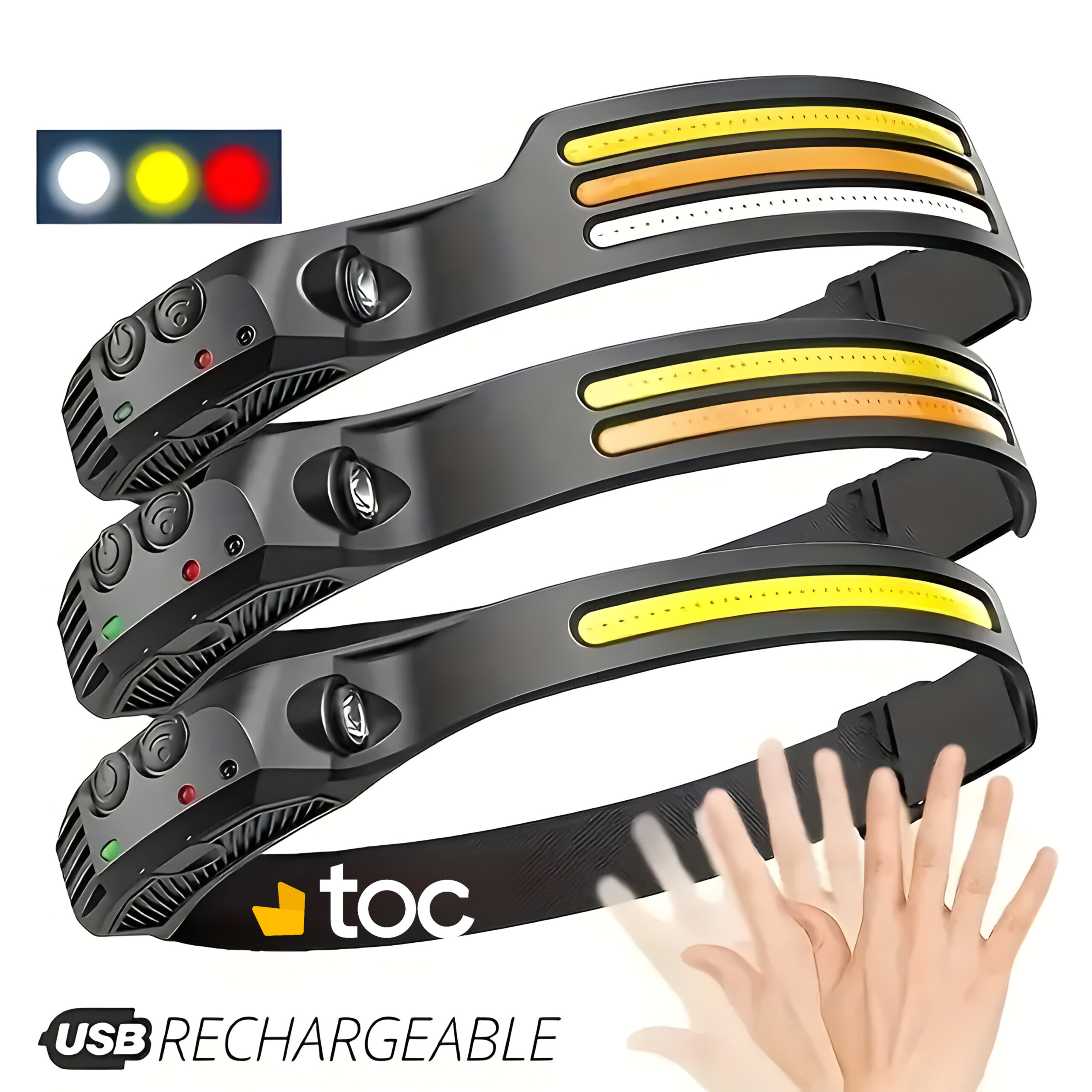 Lampe frontale multi-couleurs rechargeable